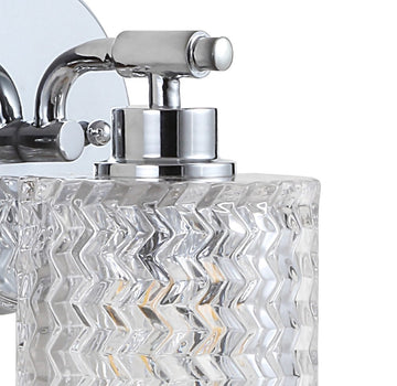 Spaulding Vintage Iron/Chevron Pattern Glass Farmhouse Cottage LED Vanity Light - JONATHAN Y